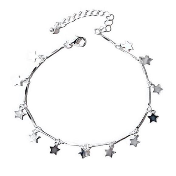 SILVER STARS DANGLE CHARM ADJUSTABLE ANKLET - Picture 2 of 4